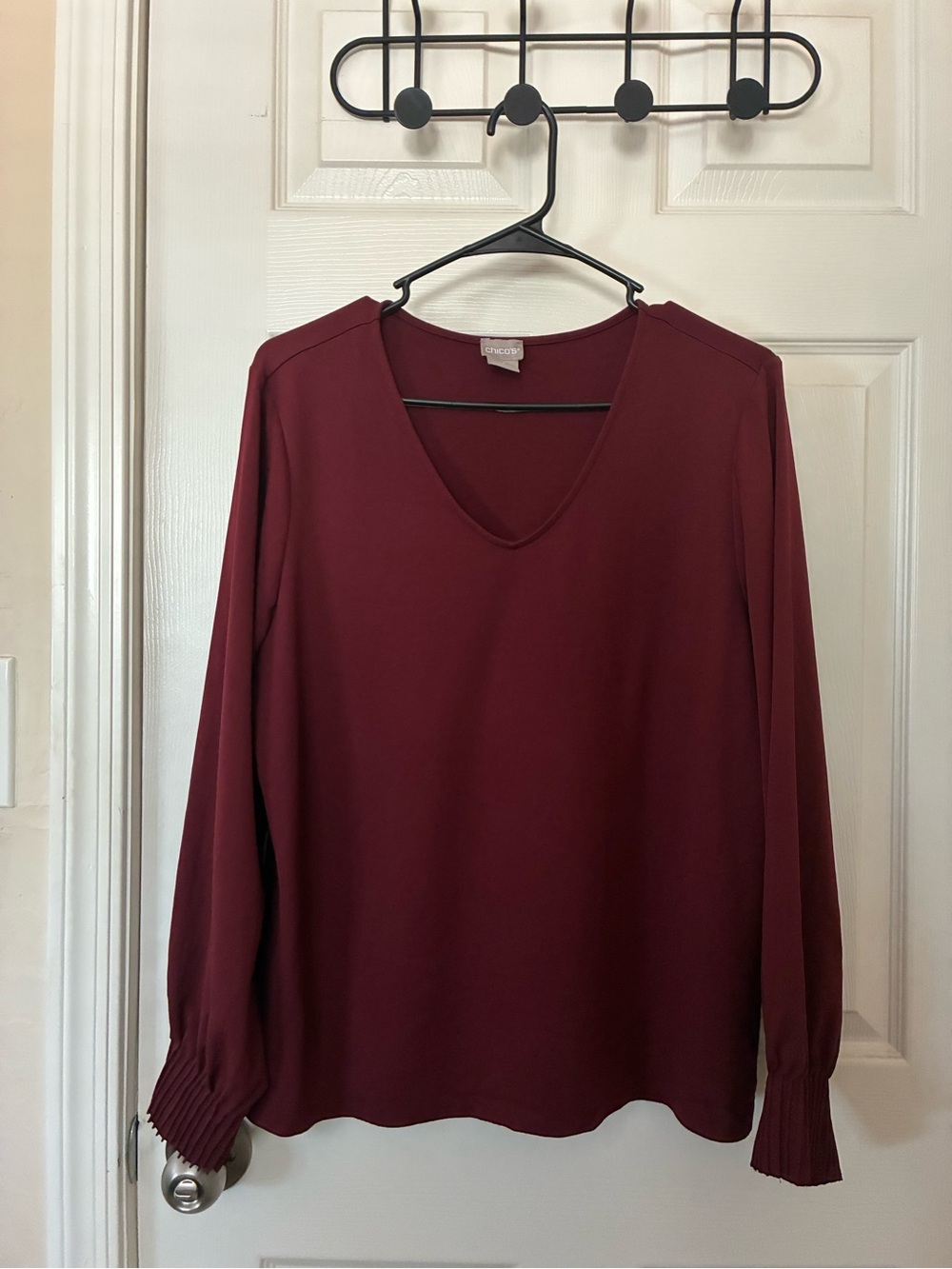 Chico's V-Neck Long Sleeve Blouse in Burgundy